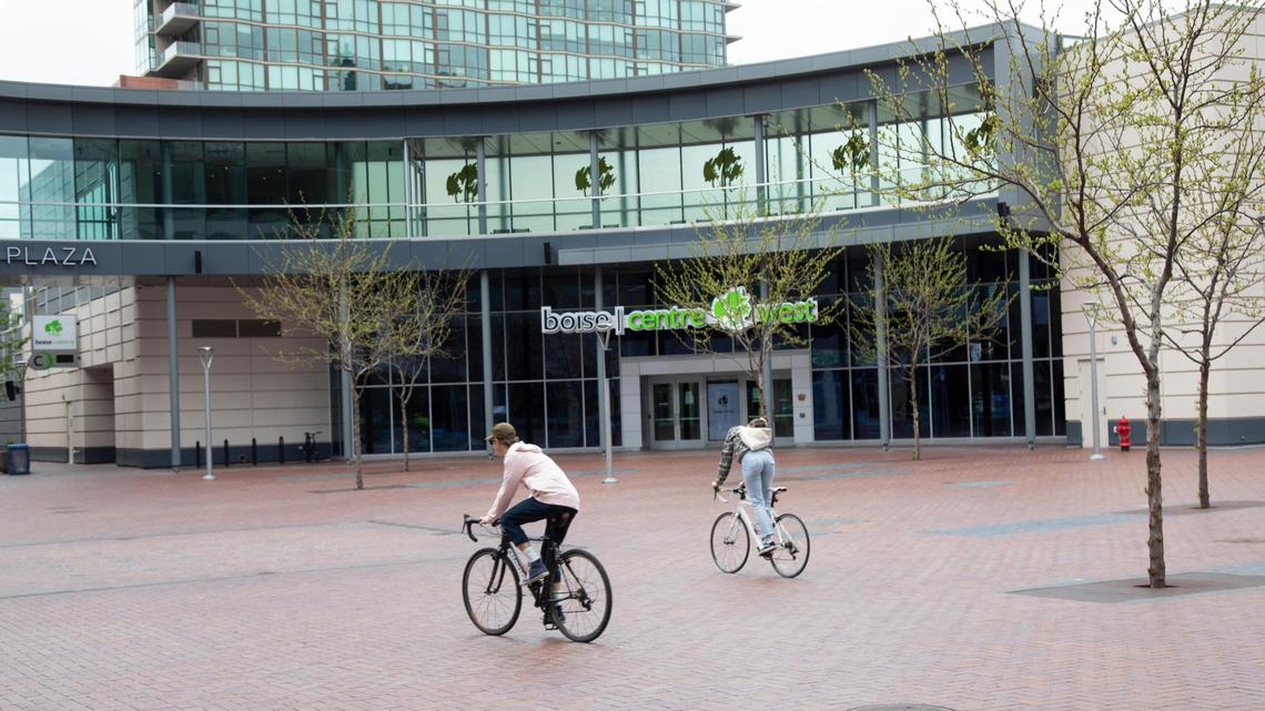 Many Downtown businesses are closed because of coronavirus, leaving the normally bustling Grove Plaza quiet. Under Gov. Brad Little’s proposed plan, businesses can begin to reopen in stages.