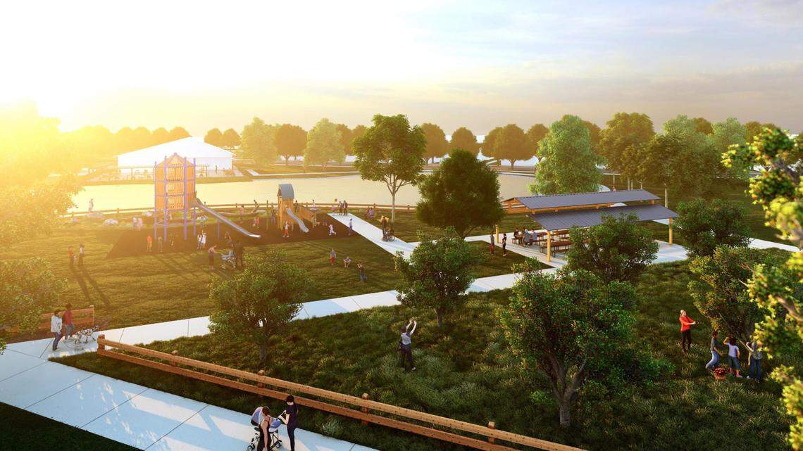 The 344-home development is named Baratza after the Basque word for “orchard.” Plans filed with the city show a “modern agricultural” aesthetic, complete with an orchard, an irrigation pond and a “gathering barn.”