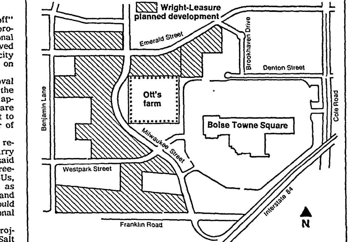 The Otts’ refusal to sell their land led developers to route Milwaukee Street around their farm, leading to an extended curve in the road on an otherwise consistent grid in West Boise.