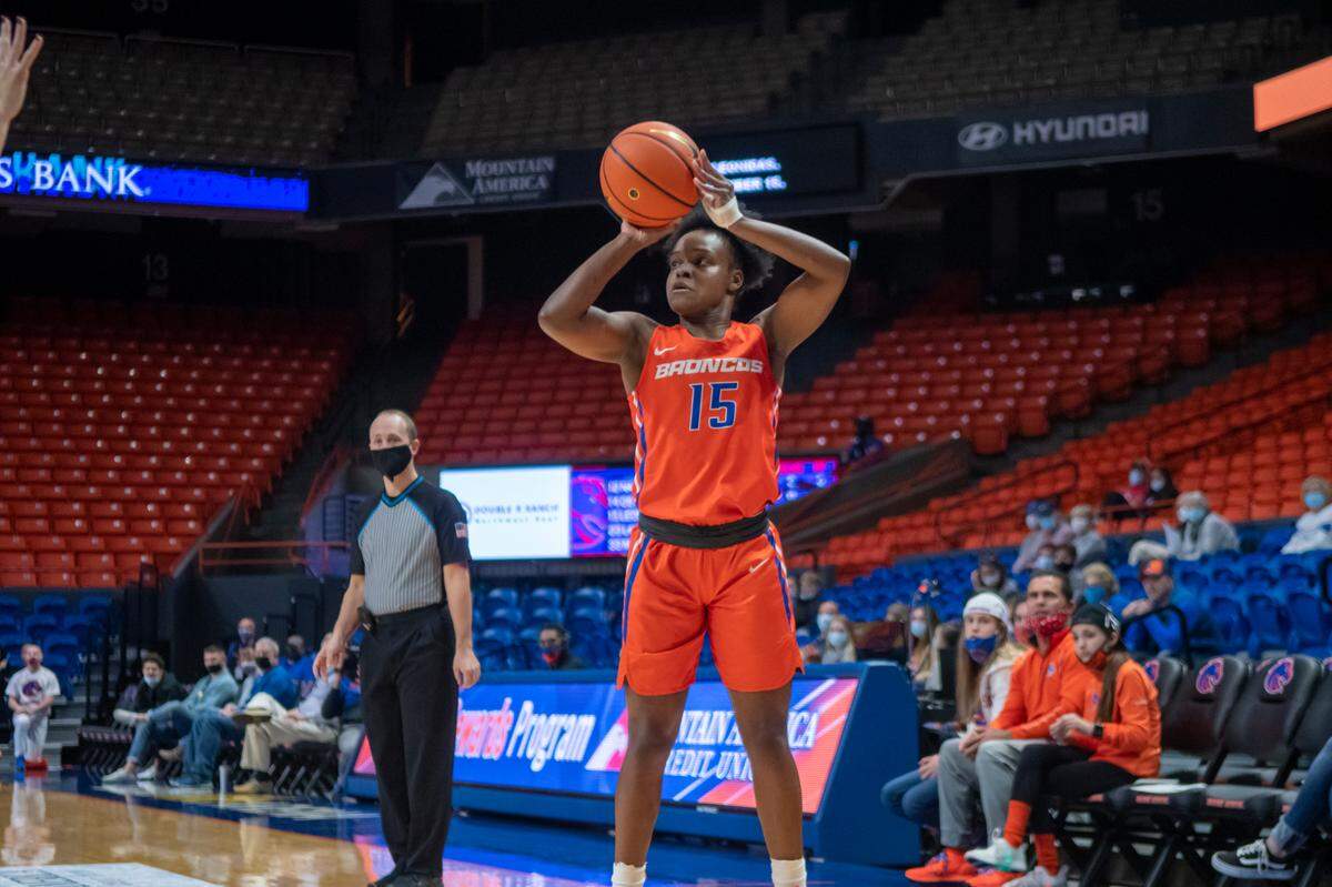 Fifth-year senior Dominique Leonidas had 22 points, four assists and three steals in Boise State’s 71-47 win over Utah State in Mountain West play.