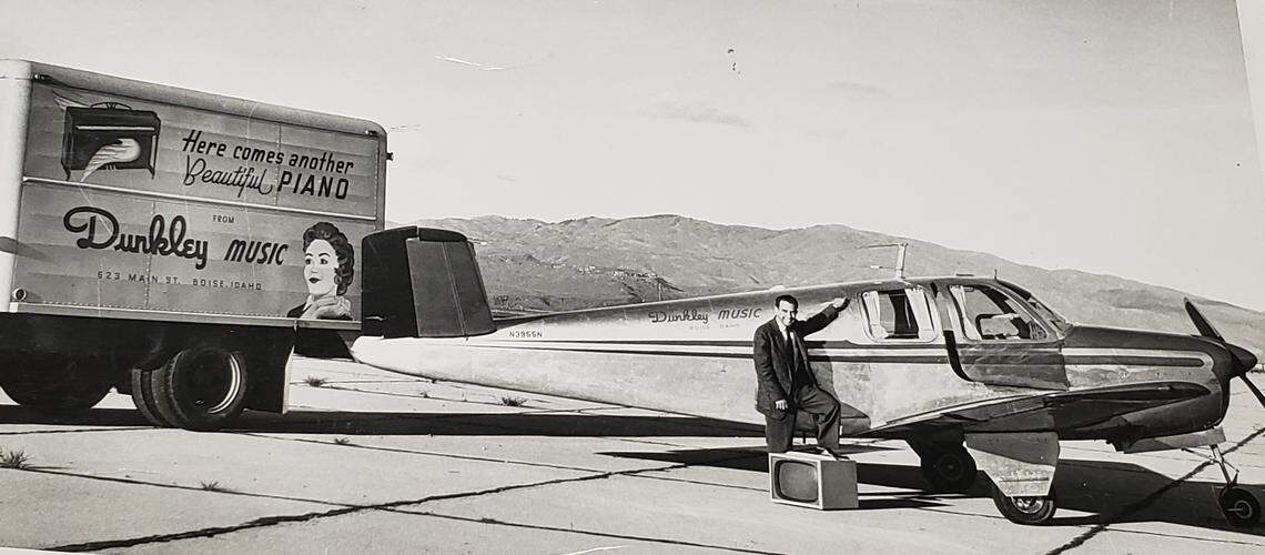 William Dunkley stands in front of his plane in an undated photo provided by son Mark Dunkley. “He would load Magnavox TVs into his plane and deliver them to customers,” Mark Dunkley said.