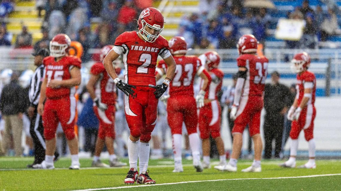 Homedale senior wide receiver Rafa Cuenca reacts to the team’s loss to Sugar-Salem in the 4A state championship game at Middleton High School on Saturday afternoon.
