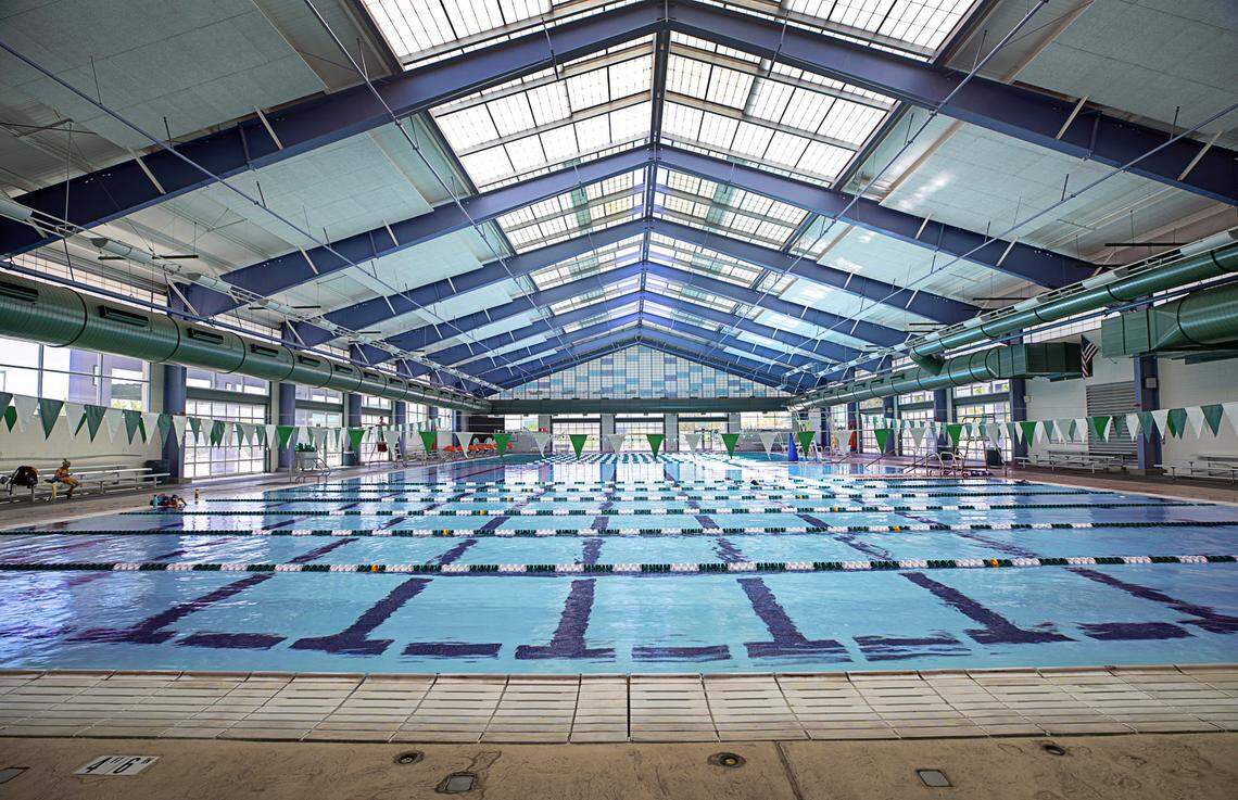 Plans call for the Greater Boise Aquatics Centre to be partly modeled on this, the Pavilion Center Pool in Las Vegas, with a skylight roof concept and garage-like sides that can open up in summer months.