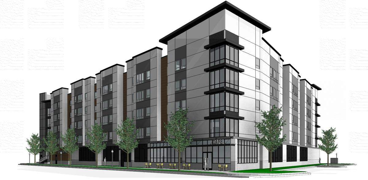 An architect’s rendering of Capitol Student Housing, a proposed 91-unit building in the Lusk District.