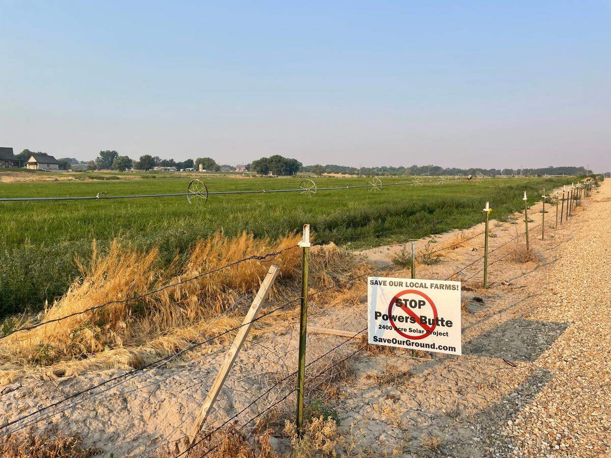 A sign on Butte Road in Melba in July opposing a proposed solar farm on farmland.