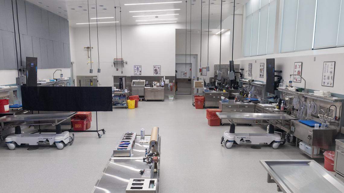 The autopsy room inside the Ada County Coroner's office can facilitate six autopsies at once.