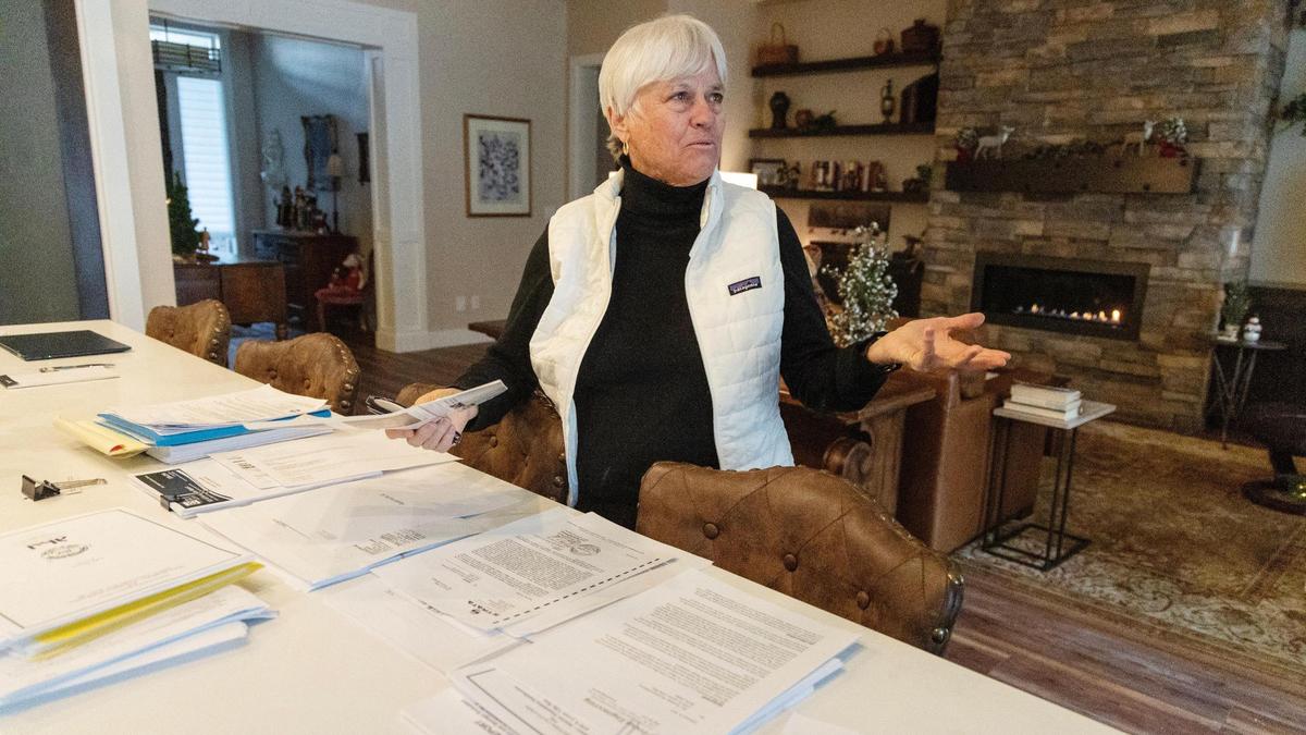 Judy Myers talks about structural damage to her home and others in her neighborhood in the Boise Foothills.