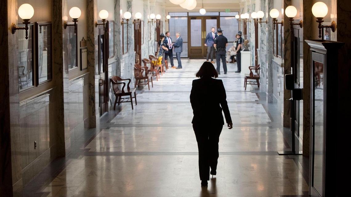 Rep. Megan Blanksma, R-Hammett, walks to a taxation committee meeting Thursday, Sept. 1, 2022, when public testimony was being given on House Bill 1 during a special session at the Idaho Capitol in Boise.