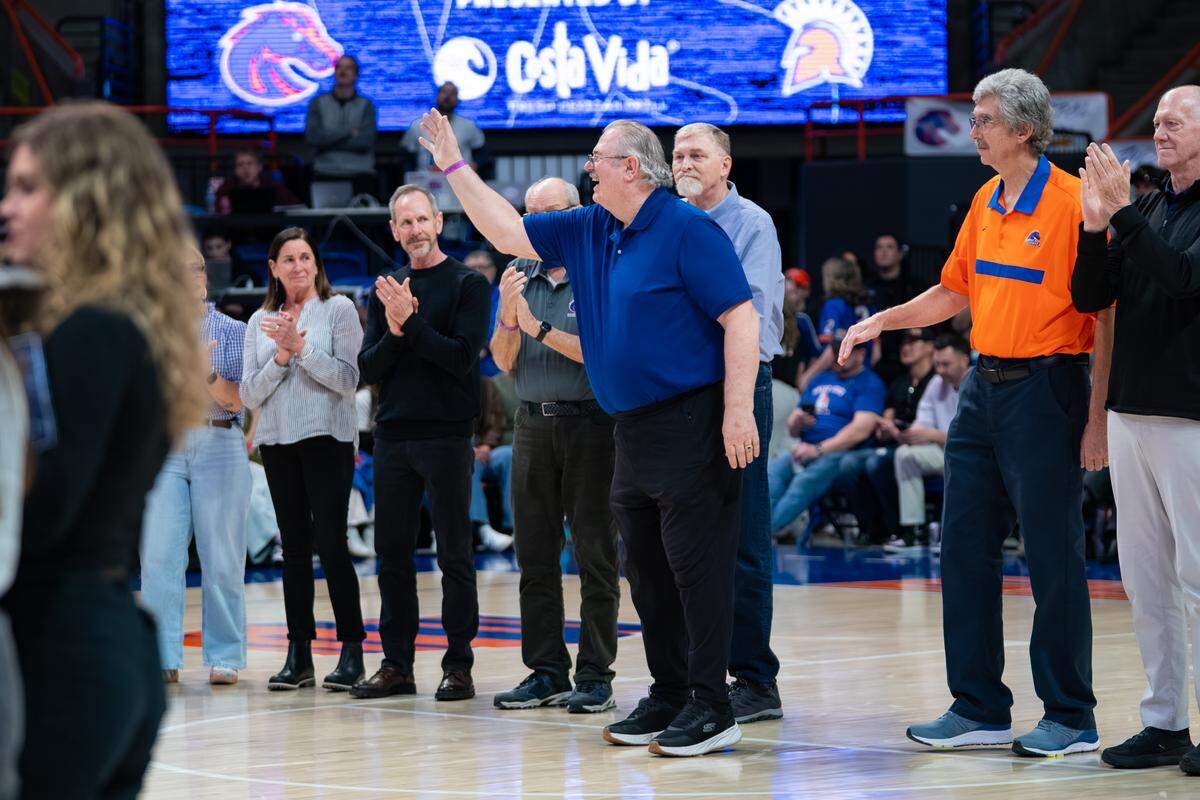 Former Boise State guard Terry Miller ended the 1975-76 season averaging 10 points, 3 rebounds, and 1.6 assists. Teammate Steve Barrett, far right, averaged 5.3 points, 3 rebounds and 1.6 assists.