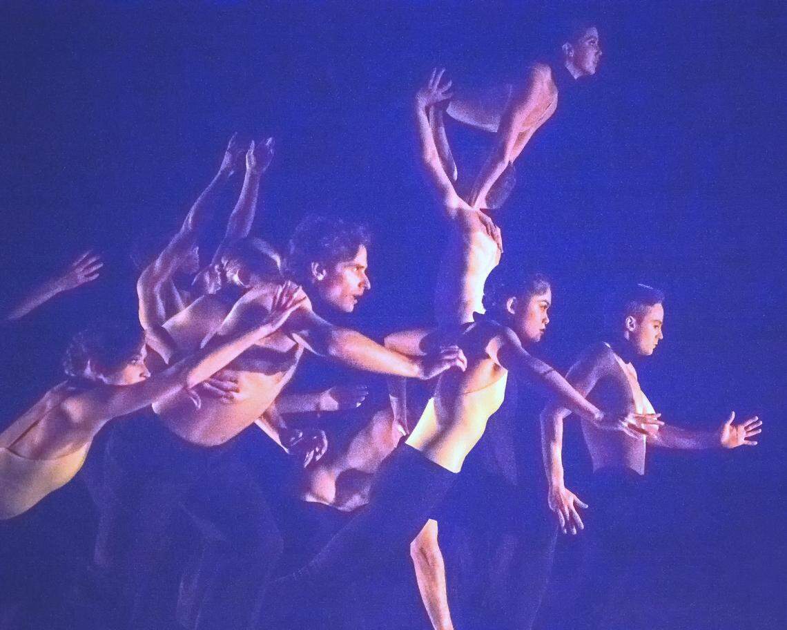 The Ballet Idaho company in the opening sequence of Danielle Rowe’s “Dreamland,” a dark and moody ballet that opened the second act of its NewDance: Form and Function concert in November.