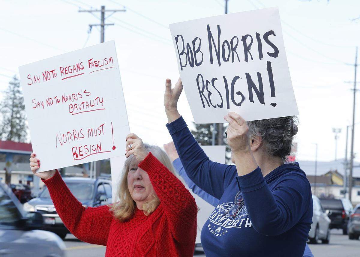 Community members protested the actions of Kootenai County Sheriff Bob Norris at a recent town hall.