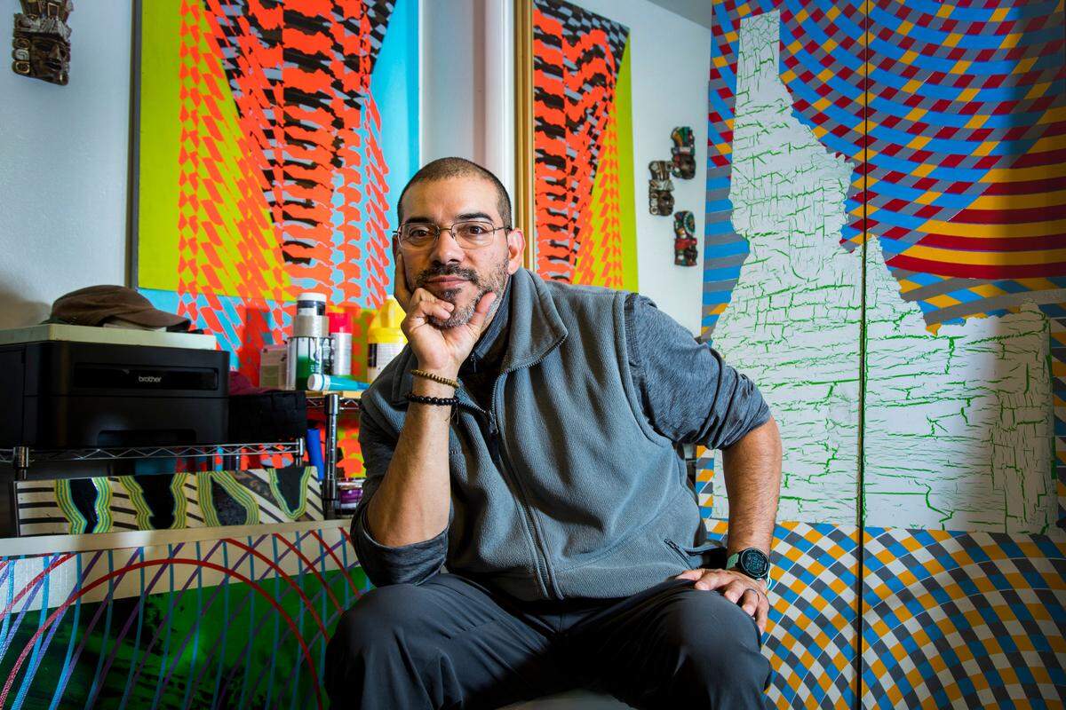 Migel Delgado, 39, is an artist. “I think I identify with being a Mexican-American and Idaho,” he says. “So it would be like three hyphens: Idahoan-Mexican-American.”