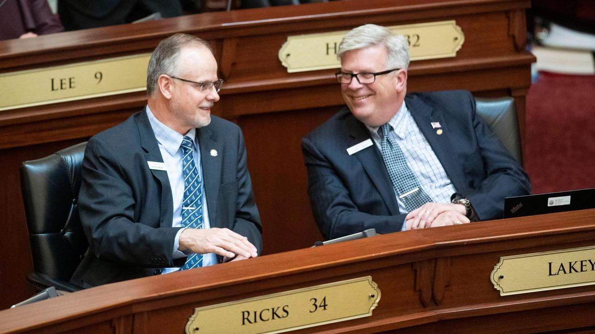 Idaho Sen. Doug Ricks, R-Rexburg, left, co-sponsored a bill that passed Monday to reinstate a firing squad as the state’s backup method of execution. Sen. Todd M. Lakey, R-Nampa, right, chair of the Senate’s Judiciary & Rules Committee, last week cast the tie-breaking vote to ensure that the bill received a full Senate vote rather than die in committee.