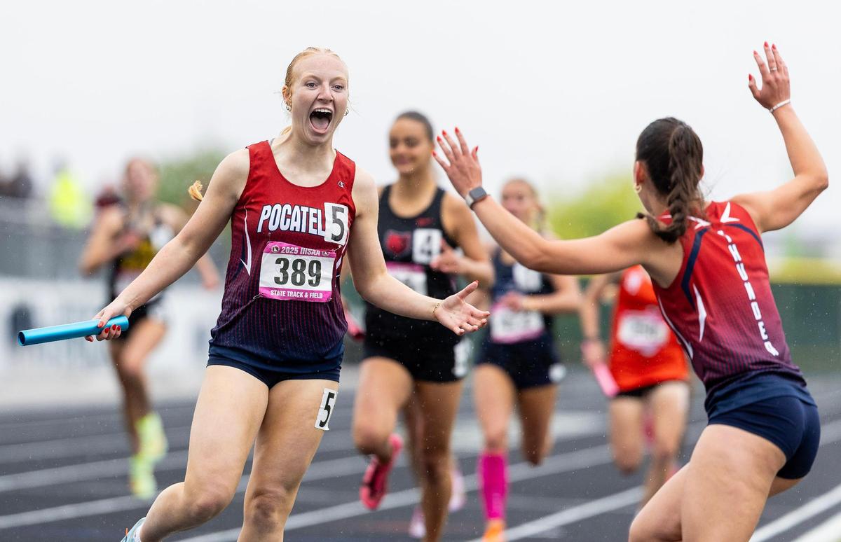 Pocatello wins the 5A girls 4x400-meter relay on Saturday at Mountain View High School.