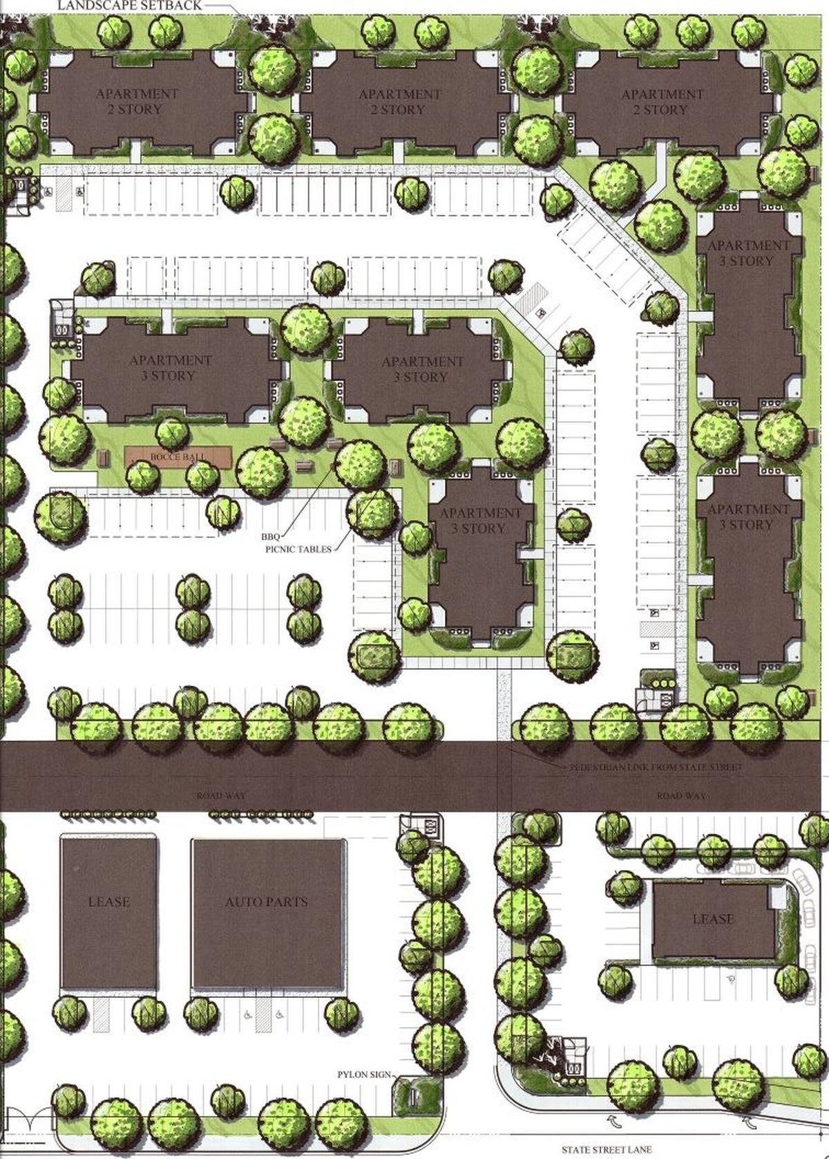 NorthWest Development Co. is seeking approval from the city of Star to build these three commercial buildings facing State Street, as well as an 84-unit apartment complex.