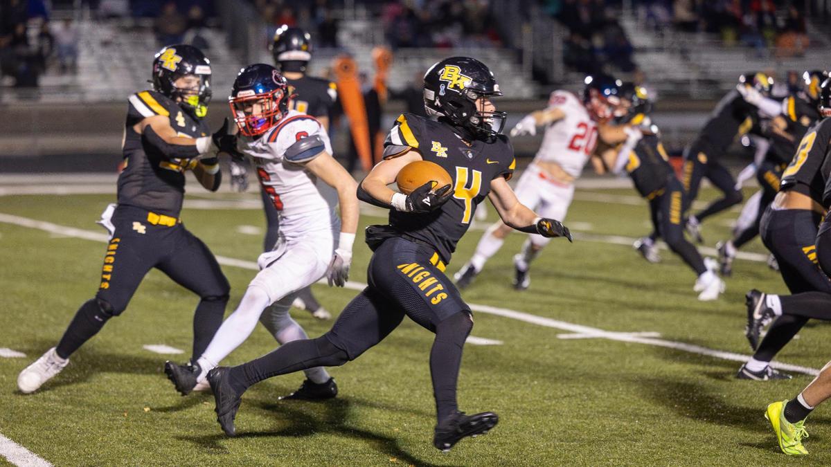 Bishop Kelly senior Parker Allumbaugh returns a kickoff last week in a win over Pocatello in the first round of the 5A state playoffs.