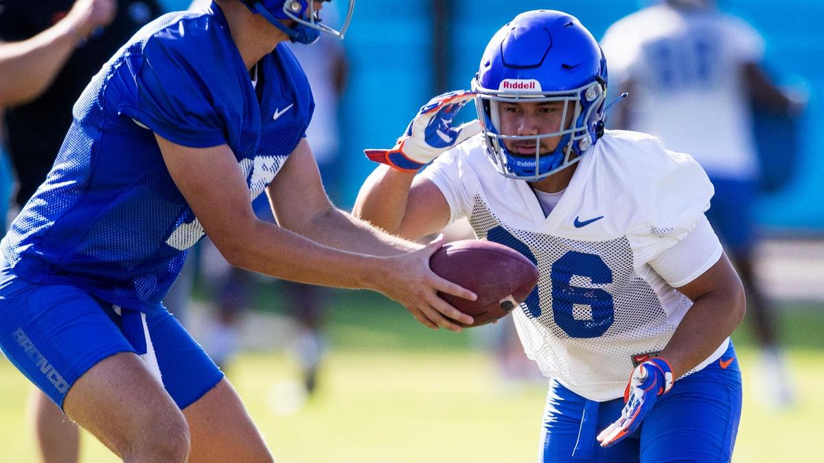 Elelyon Noa, brother to Zeke Noa, transferred to Boise State from Utah State in the off season. He joined the Broncos as a running back as they prepare for the upcoming season at fall camp, Thursday, Aug. 4, 2022.