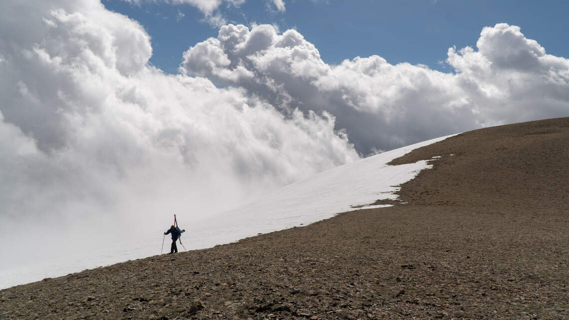 Springtime skiing on this Idaho mountain range means crossing the desert first