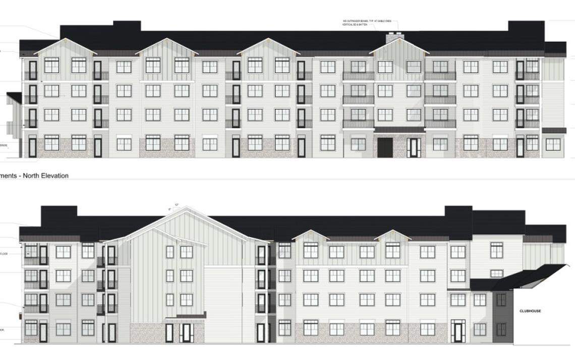 The McMillan Independent Senior Living Apartments would include two four-story apartment buildings attached to a central clubhouse.