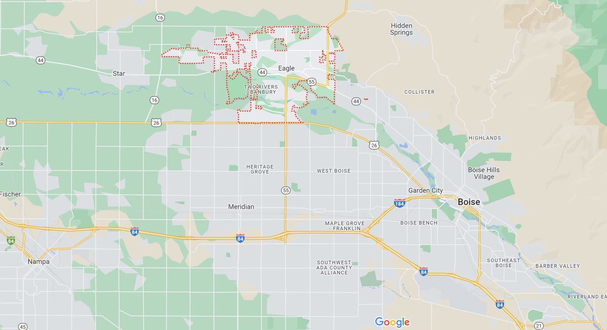 The city limits of Eagle, which is northwest of downtown Boise and north of Meridian.