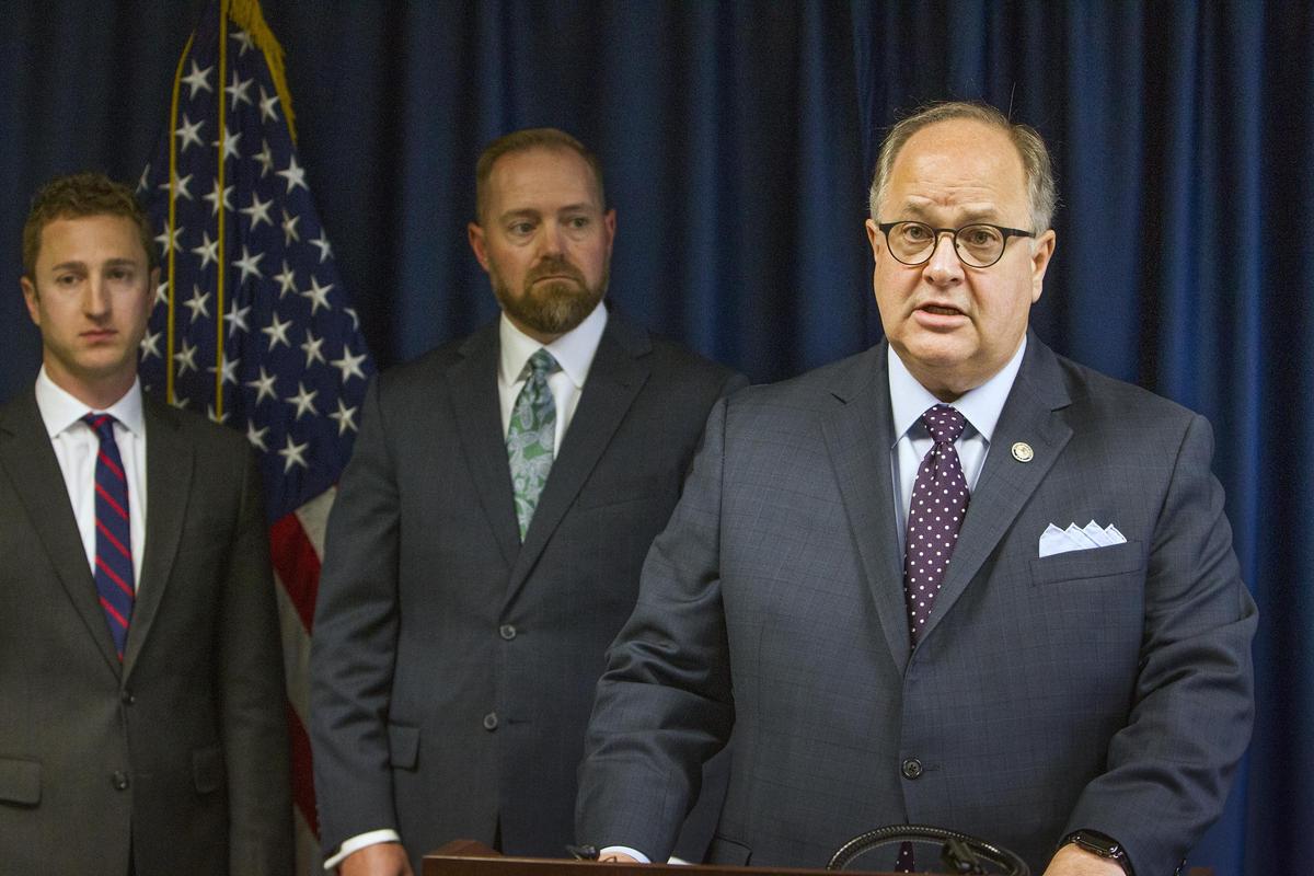 Bart Davis, right, former U.S. Attorney for Idaho, employed federal prosecutor Josh Hurwit, left, on his staff for his tenure during President Donald Trump’s first term. Hurwit was later appointed to the U.S. Attorney for Idaho role by former President Joe Biden, and has now joined the prosecution of college student homicide suspect Bryan Kohberger. Also pictured, Idaho Department of Correction Director Josh Tewalt.