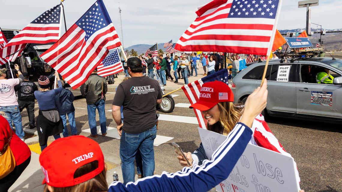 A crowd rallies at the Interstate 84 Broadway overpass March 2 in Boise. The Democratic National Committee is sending at least $100,000 to Idaho ahead of the 2022 general election as part of a strategy to bolster campaigns in states dominated by Republicans.