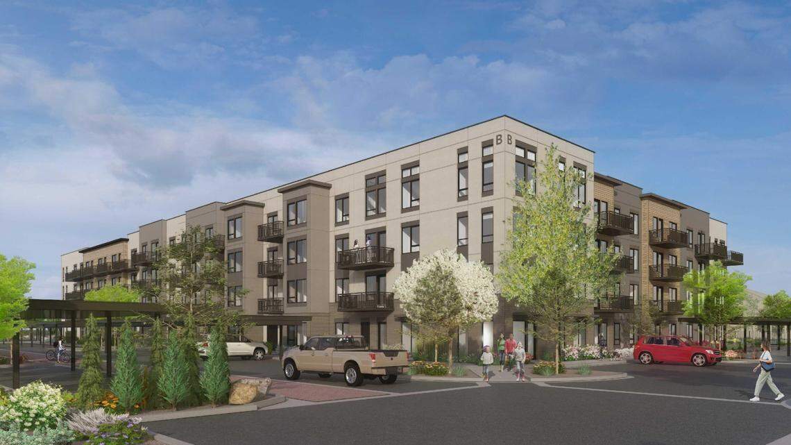 This southwest-facing rendering shows the second building, which would be located south of the first toward Chinden Boulevard.