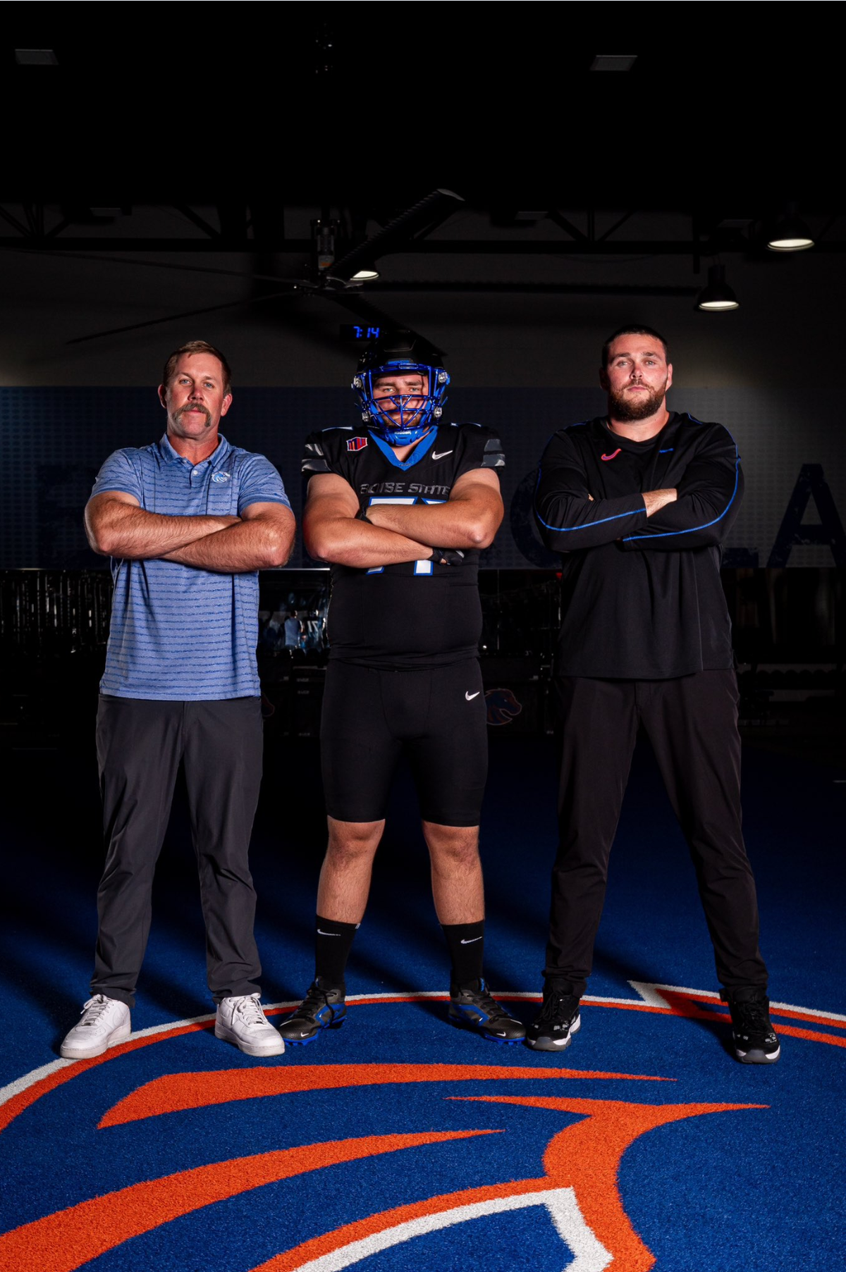 Boise State offensive line coach, Tim Keane (left), became familiar with Starykh because of the latter’s friendship with current Bronco defensive end Max Stege.