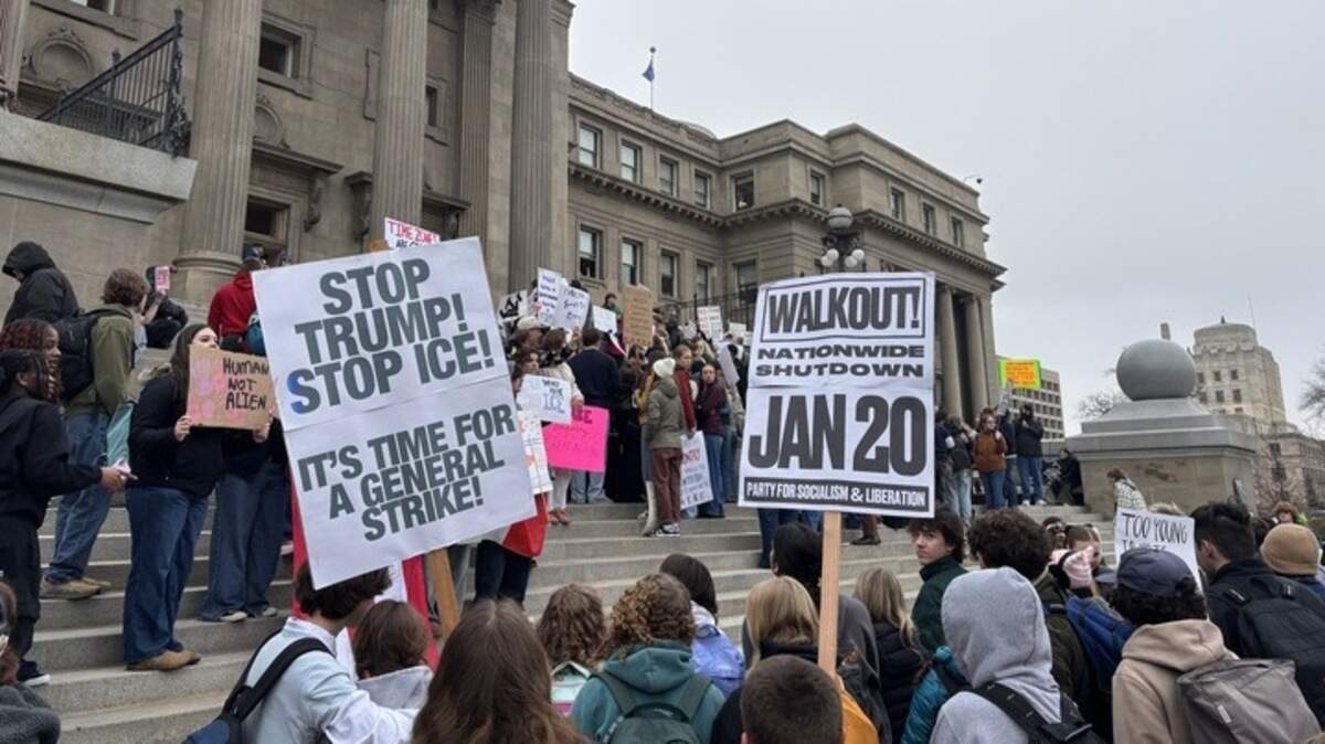 A crowd of people gathers at the Idaho Capitol in Boise on Tuesday afternoon, part of the nationwide Free America walkouts that took place in hundreds of cities. The Idaho Legislature is in session at the Statehouse.