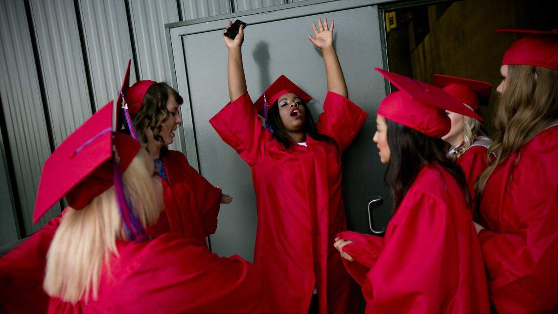Nampa High School graduates wait for the start of commencement ceremonies in May 2014.