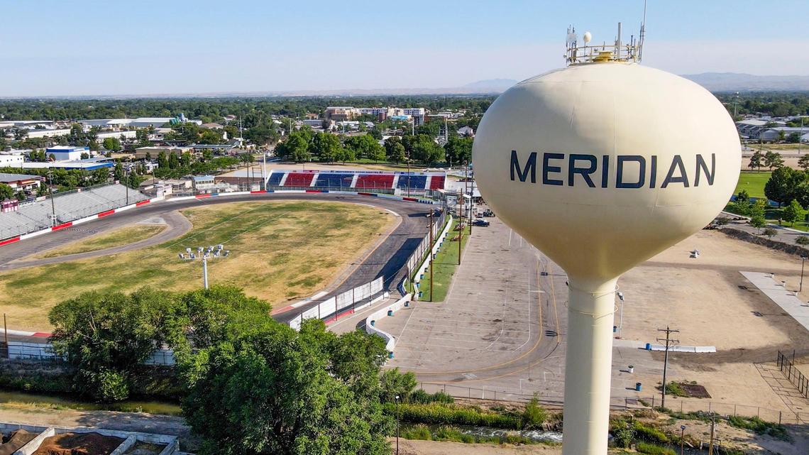 Meridan’s iconic watertower rises over Meridian Speedway just south of the downtown area.