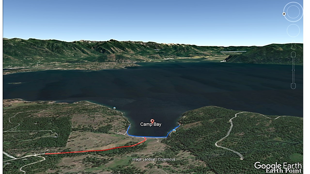 Camp Bay is shown in this Google Earth rendering.