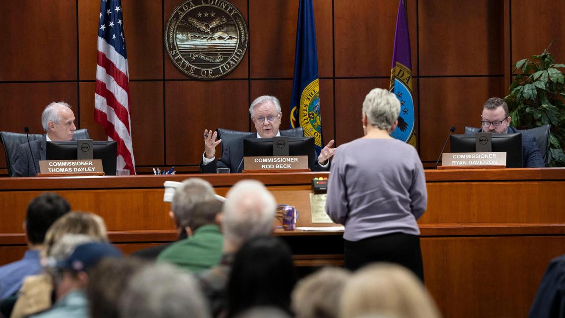 Ada County commissioners ask questions after a presentation from Megan Larsen, board chair of the Meridian Library District.
