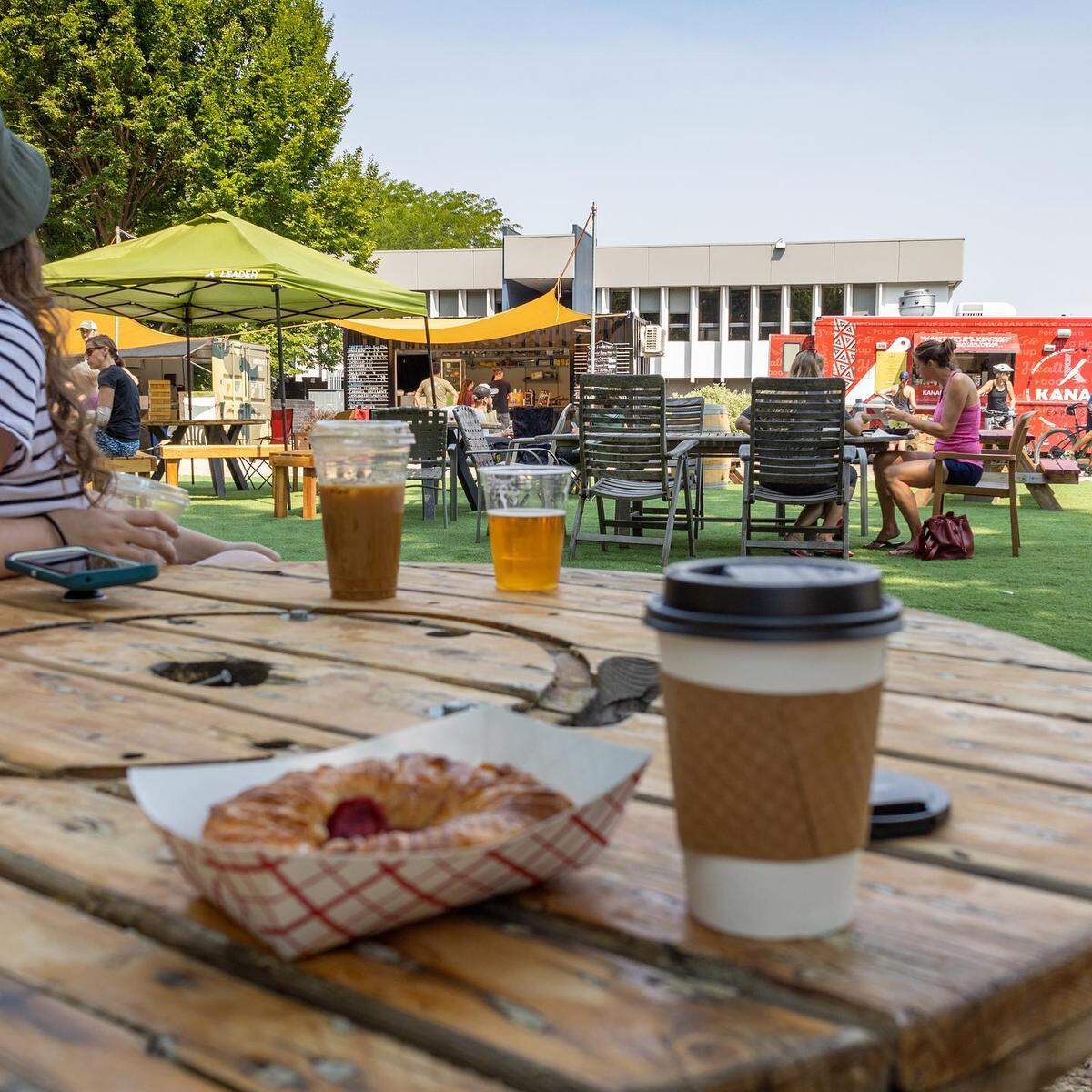 Green Acres Food Truck Park is right off the Boise Greenbelt.