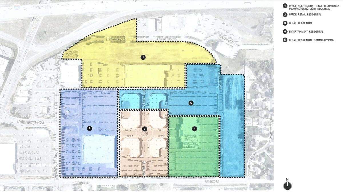 The shaded area is the Nampa Gateway Center, a retail area off Interstate 84 and Garrity Boulevard.