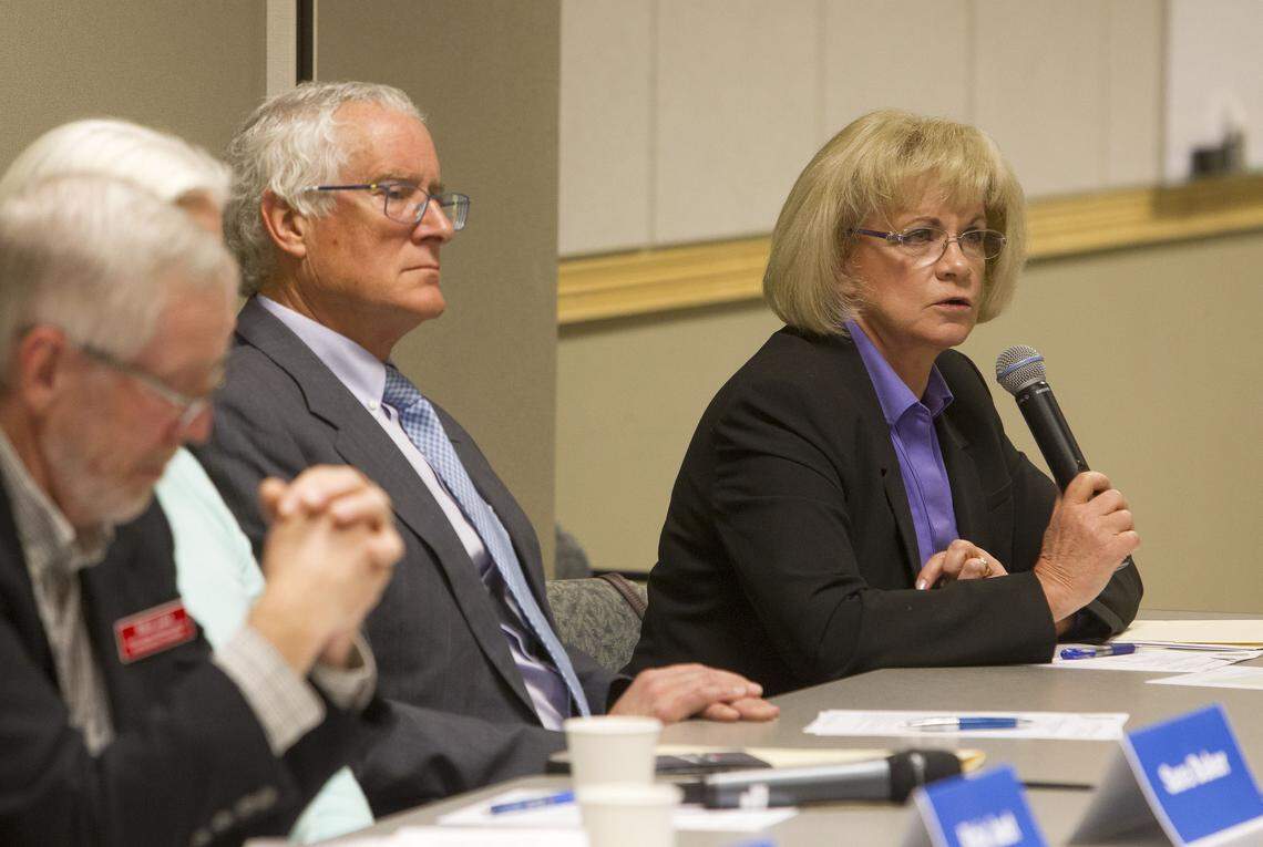Rebecca Arnold answers questions from the Boise Metro Chamber of Commerce during a 2016 discussion among Ada County Highway District Commission candidates. Arnold was re-elected that year. She has served on the commission since 2005.