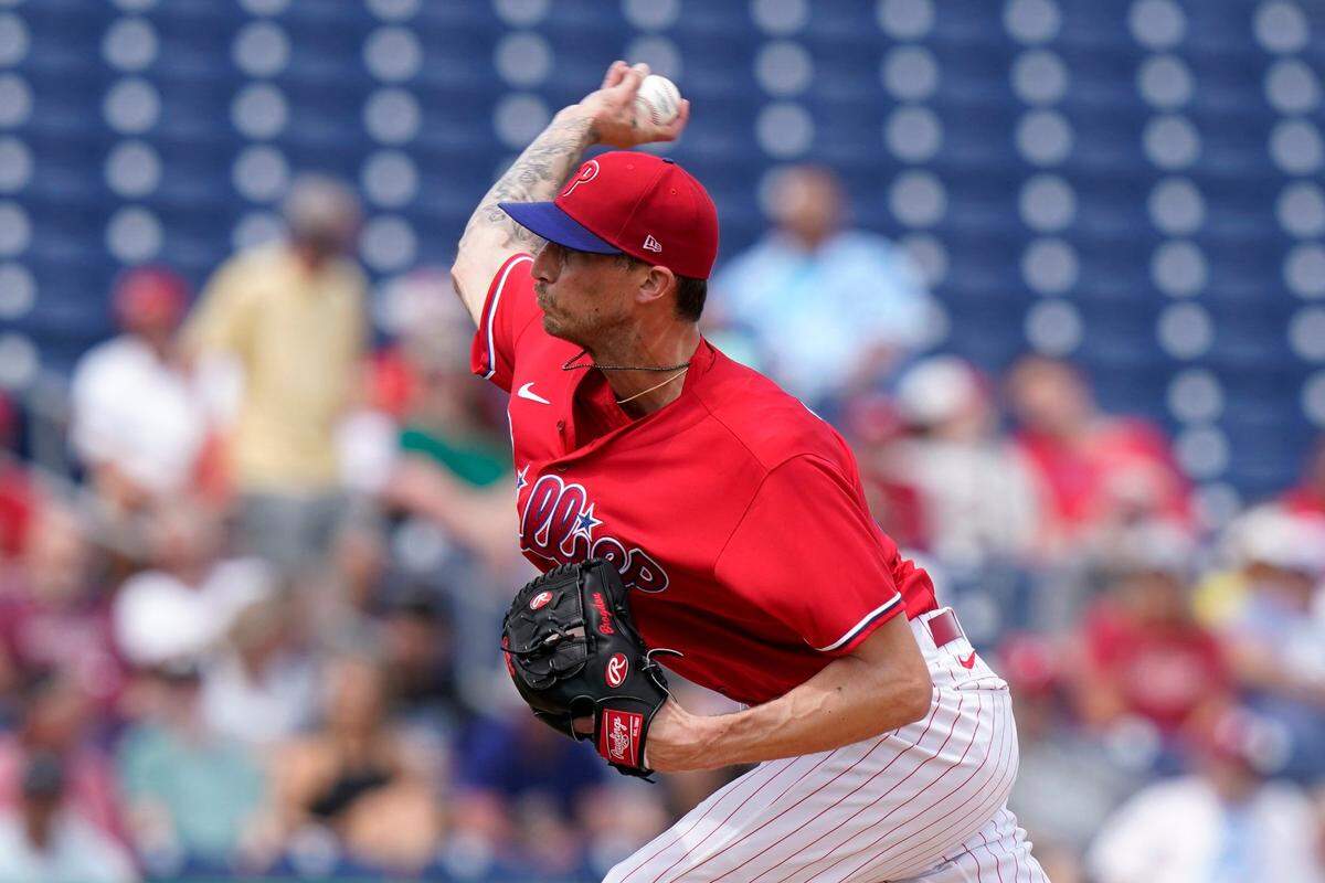 Philadelphia Phillies relief pitcher Connor Brogdon throws during a spring training game against the Toronto Blue Jays on March 23 in Clearwater, Florida.