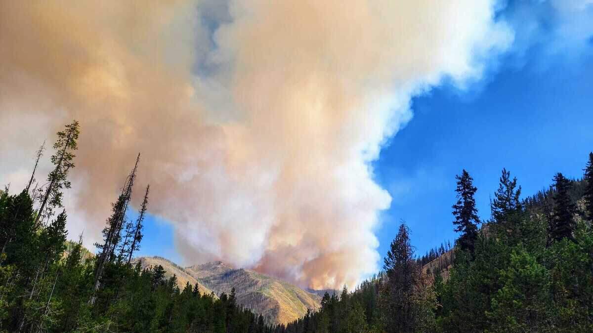 The Wapiti Fire spews smoke into the air near Stanley.
