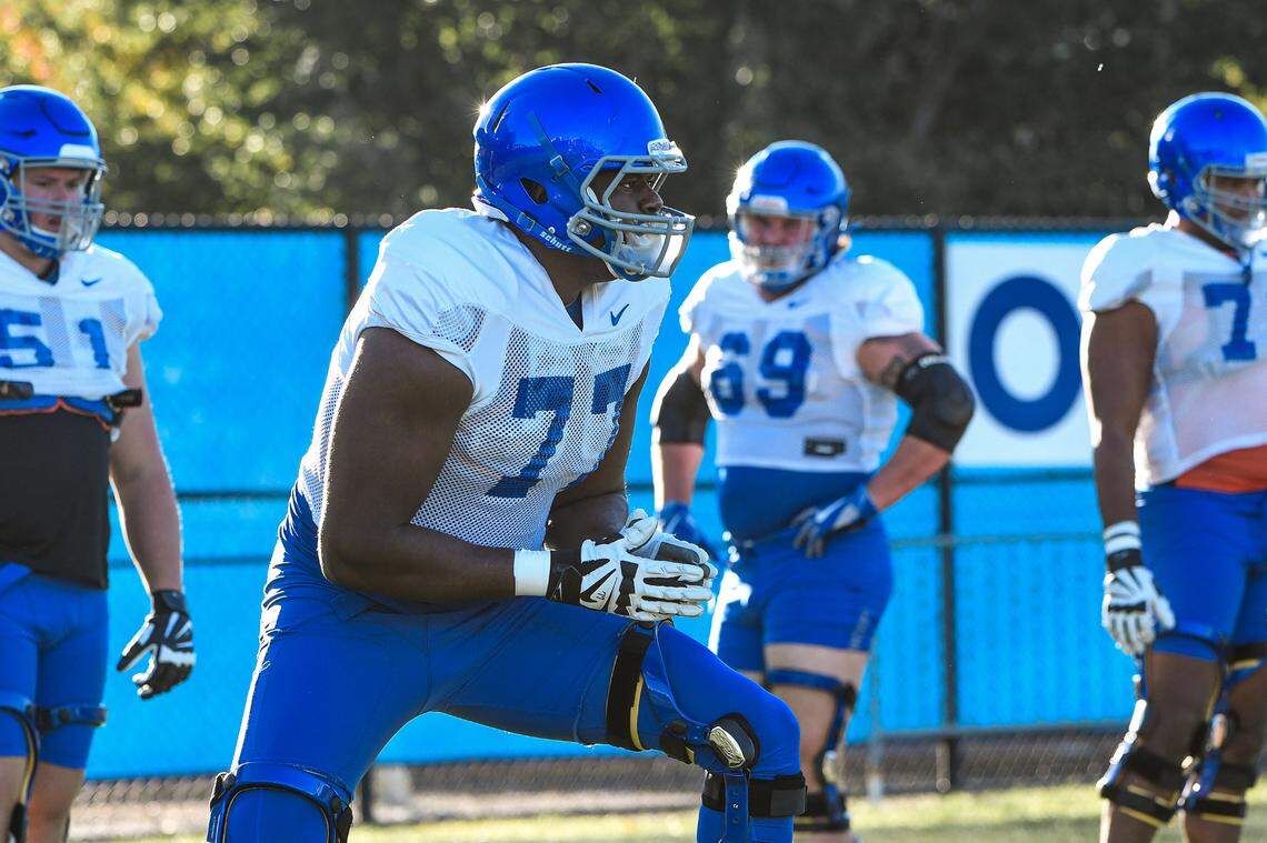 Graduate transfer Uzo Osuji is competing to start at right tackle this season.