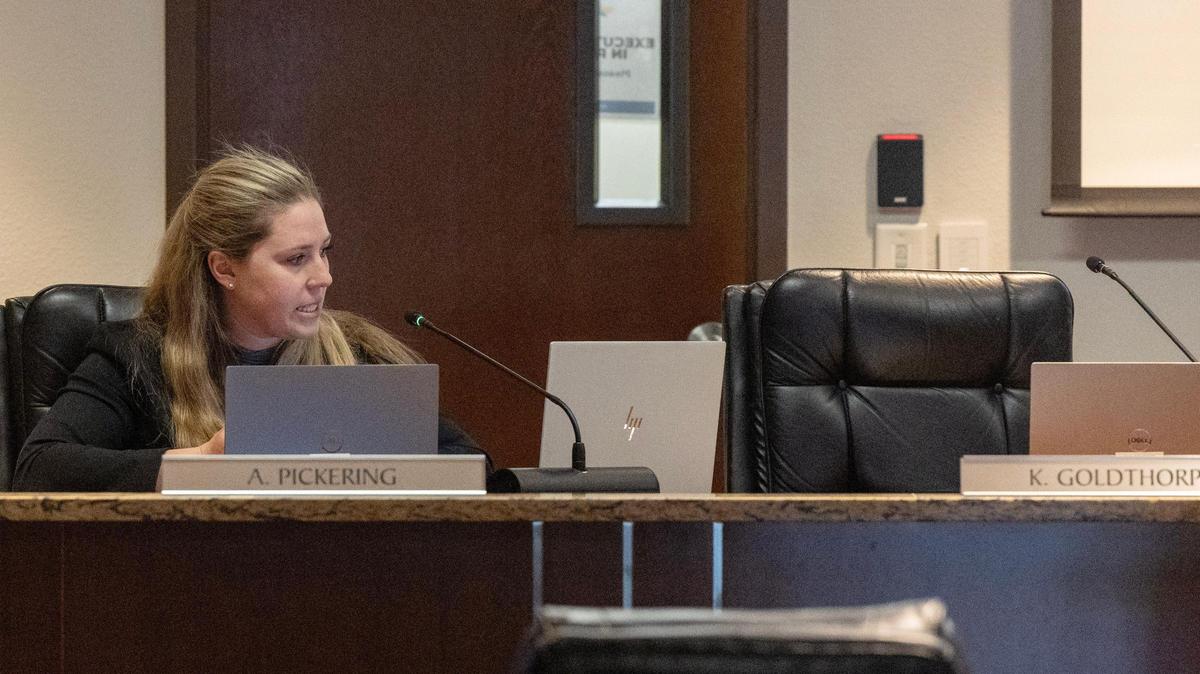 Ada County Highway District Commissioner Alexis Pickering speaks before a vote to censure Commissioner Kent Goldthorpe.