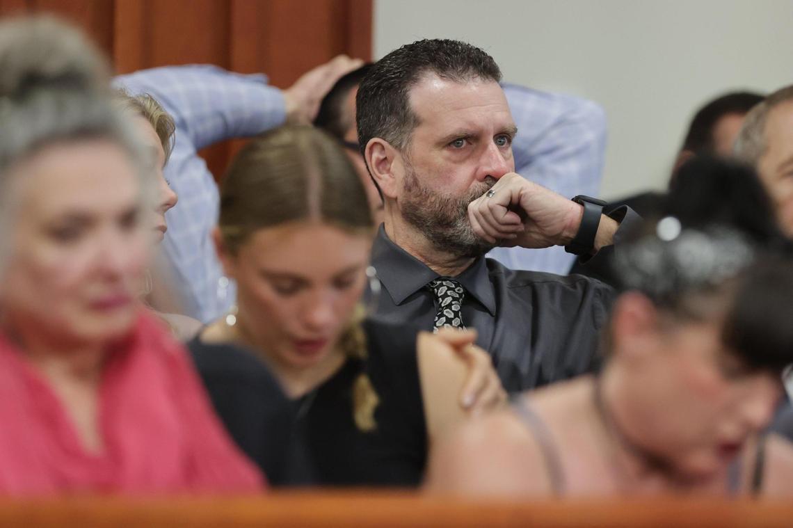 Scott Laramie, stepfather of victim Madison Mogen, watches during the sentencing hearing of Bryan Kohberger, who murdered his daughter. Kohberger, 30, was sentenced to life in prison for killing four University of Idaho students in November 2022.