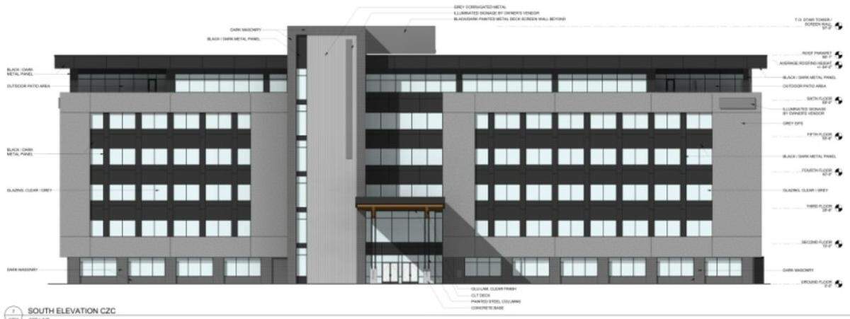 An architect’s sketch of the proposed six-story Office Building No. 4.