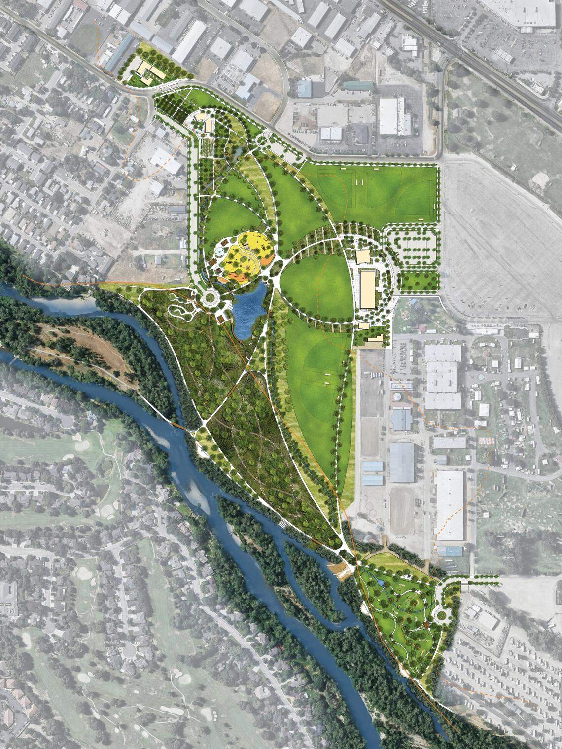 A view of the park proposed by the Land Group, one of three finalists.