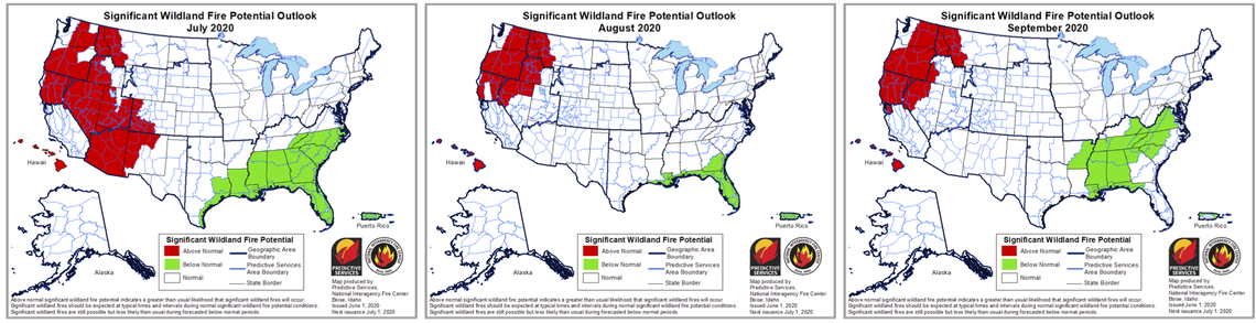El Centro Nacional Interinstitucional de Incendios (NIFC) predijo una temporada de incendios por encima de lo normal en el suroccidente de Idaho entre julio y septiembre de 2020.
