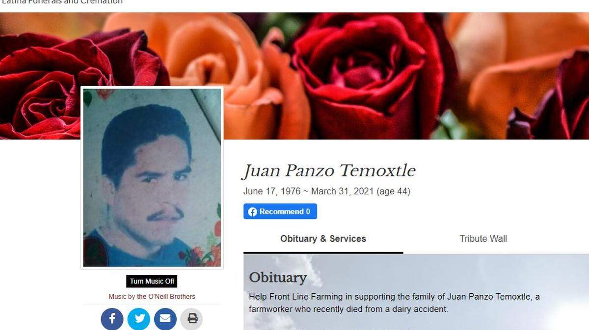 Juan Panzo Temoxtle, 44, died after his vehicle sank into a liquefied manure pit at a dairy farm in La Salle, Colorado, officials say.
