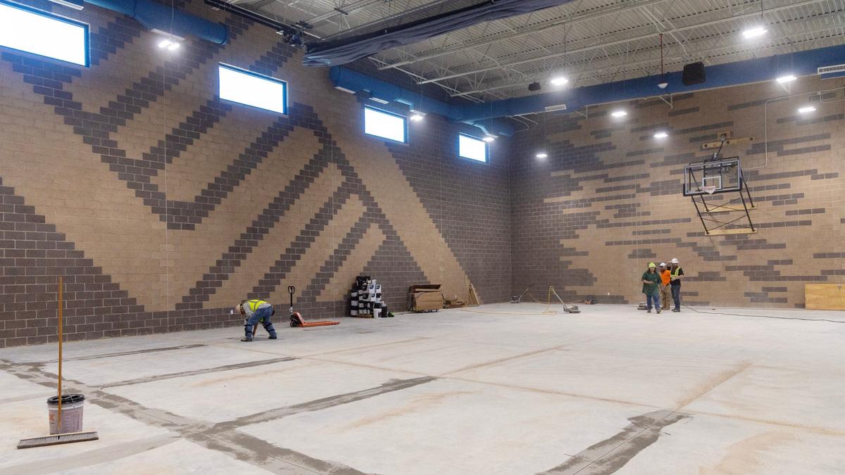 The Boys & Girls Club logo is built into the bricks of one wall in the gym at the new Boys & Girls Club in Kuna, which is scheduled to open July 12.