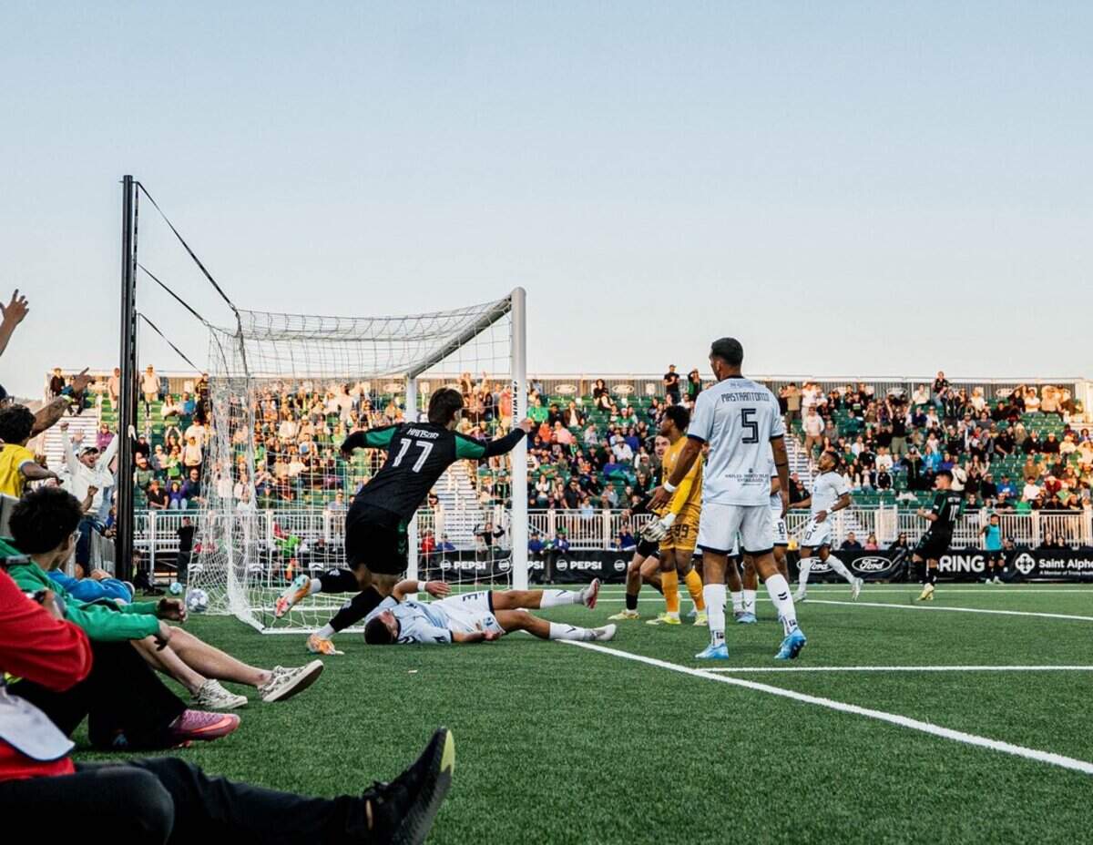 Forward Joe Hanson’s cross is deflected in for a goal in the 82nd minute as AC Boise defeated FC Naples 2-0 earlier this season.