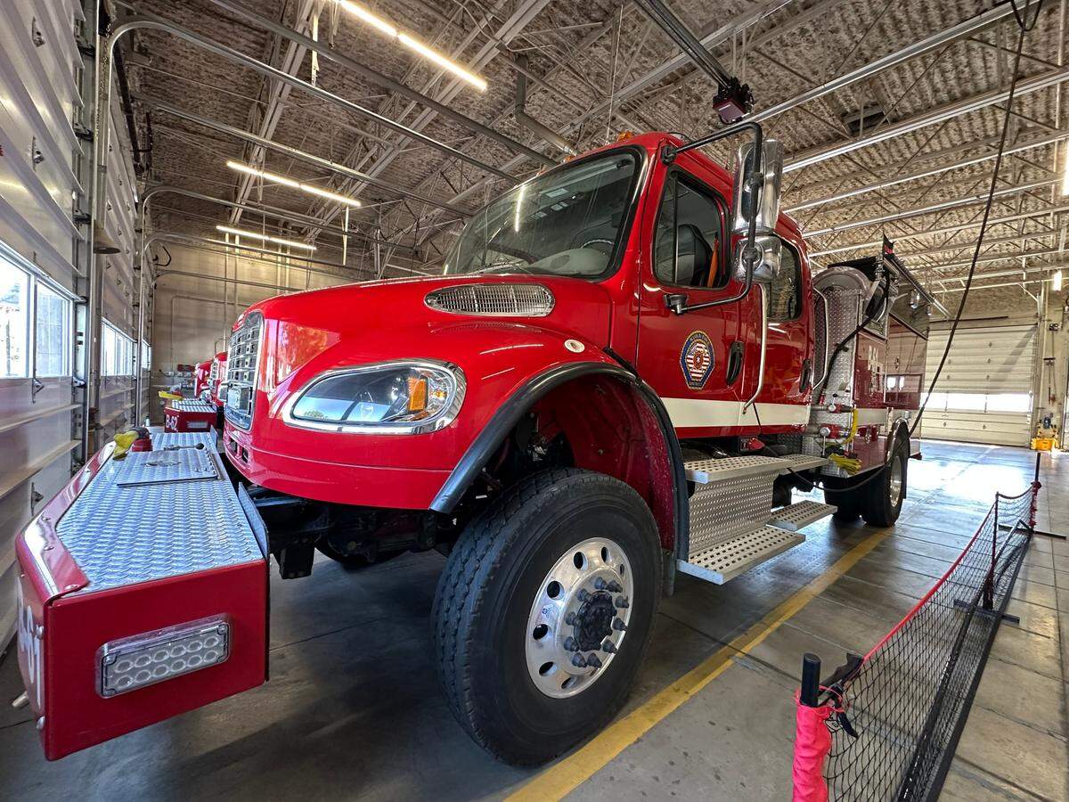 This Kuna fire truck is a far cry from the 1955 Army surplus brush truck that stalled in the middle of the Point Fire in which two firefighters, Bill Buttram and Josh Oliver, were killed. Today, the Kuna Rural Fire District has an annual $6 million budget, has a full-time paid staff and modern equipment.