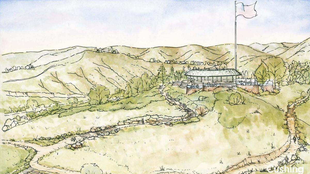 An architect’s rendering of a proposed viewing area atop Simplot Hill in a park planned by the Simplot Family Foundation.