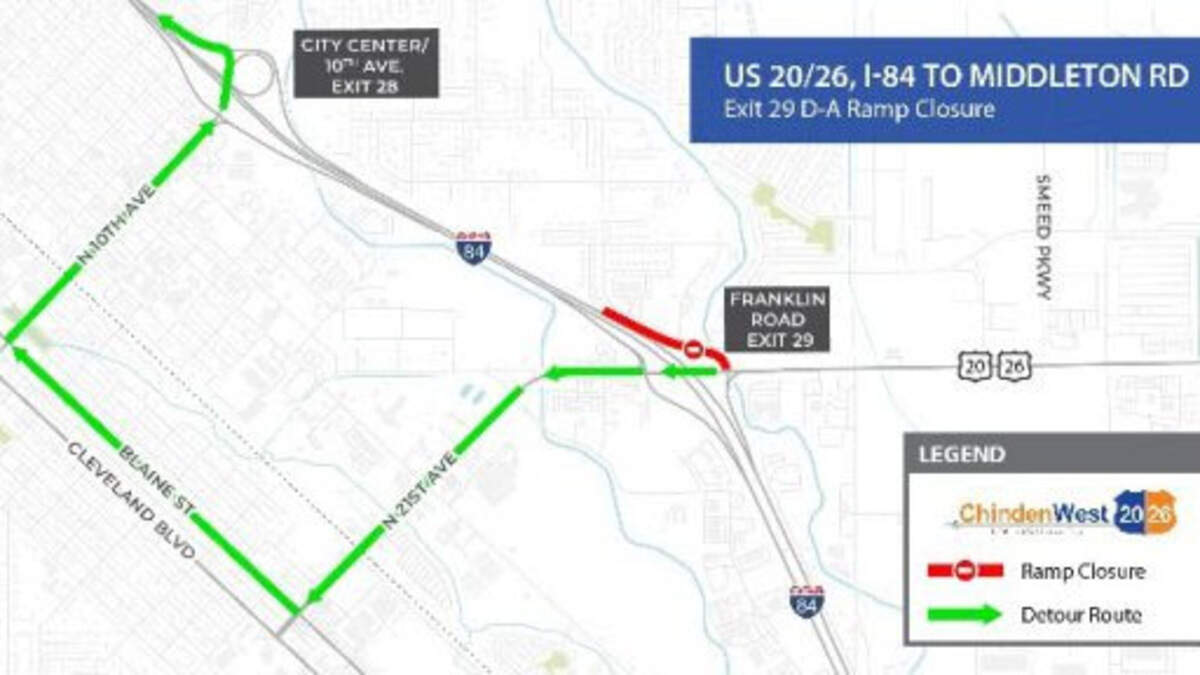 An Interstate 84 on-ramp in Caldwell will close for two months this summer.